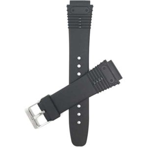 Top view of Black Black Rubber Sports Watch Band, Grooves with Stainless Steel Buckle