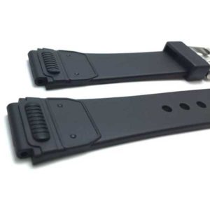 Side view of Black Matte Black Rubber Sports Watch Strap with Stainless Steel Buckle