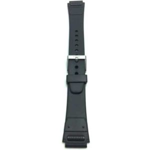 Top view of Black Matte Black Rubber Sports Watch Strap with Stainless Steel Buckle