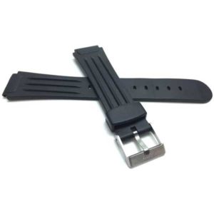 Side view of Black Black Ribbed Rubber Sports Watch Band with Stainless Steel Buckle