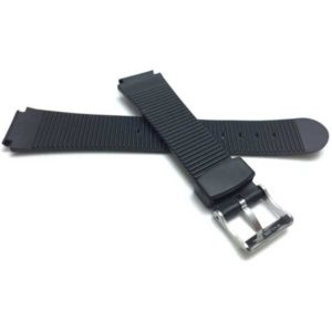 Back view of Black Black Ribbed Rubber Sports Watch Band with Stainless Steel Buckle