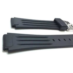 Side view of Black Black Ribbed Rubber Sports Watch Band with Stainless Steel Buckle