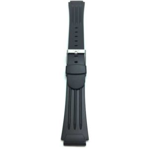 Top view of Black Black Ribbed Rubber Sports Watch Band with Stainless Steel Buckle