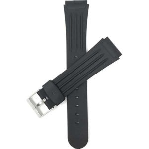 Top view of Black Black Ribbed Rubber Sports Watch Band with Stainless Steel Buckle