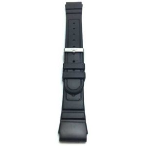 Top view of Black 22mm Mens Black Rippled and Etched Rubber Sports Watch Strap with Stainless Steel Buckle