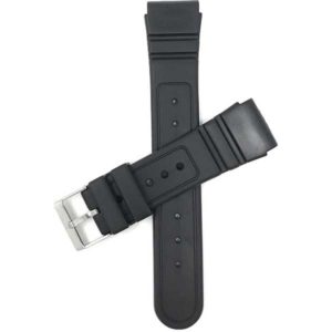 Top view of Black 22mm Mens Black Rippled and Etched Rubber Sports Watch Strap with Stainless Steel Buckle