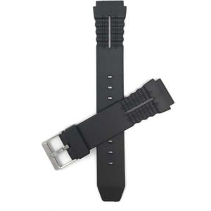 Top view of Black Black Rubber Sports Watch Strap, Ripples and Indents with Stainless Steel Buckle