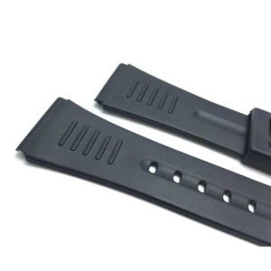 Side view of Black 22mm Mens Black Rubber Watch Band with Stainless Steel Buckle