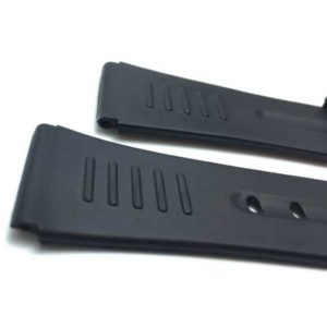 Side view of Black 22mm Mens Black Rubber Watch Band with Stainless Steel Buckle