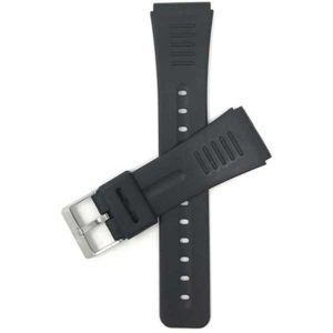 Top view of Black 22mm Mens Black Rubber Watch Band with Stainless Steel Buckle