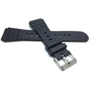 Side view of Black 22mm Black Mens Rubber Sports Watch Band Fits Casio, Timex and More with Stainless Steel Buckle