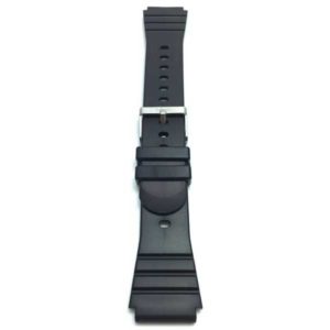 Top view of Black 22mm Black Mens Rubber Sports Watch Band Fits Casio, Timex and More with Stainless Steel Buckle