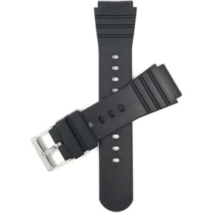 Top view of Black 22mm Black Mens Rubber Sports Watch Band Fits Casio, Timex and More with Stainless Steel Buckle