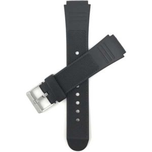 Top view of Black Black Sports Rubber Watch Strap, Tread, Ribbed with Stainless Steel Buckle