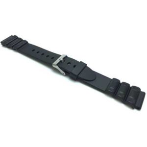 Angle view of Black Black Rubber Watch Band fits Casio and Timex Sports Watches with Stainless Steel Buckle