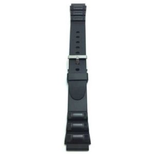 Top view of Black Black Rubber Watch Band fits Casio and Timex Sports Watches with Stainless Steel Buckle