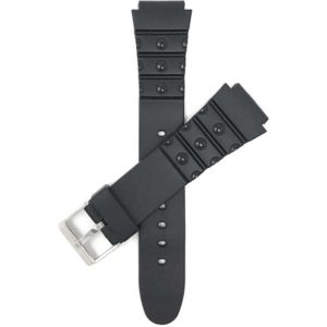 Top view of Black Black Sports Rubber Watch Strap with Stainless Steel Buckle