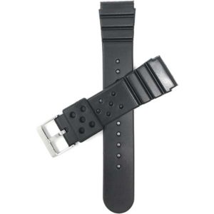 Top view of Black 22mm Black Rubber Sports Watch Strap, Citizen & Seiko Diver Watches with Stainless Steel Buckle