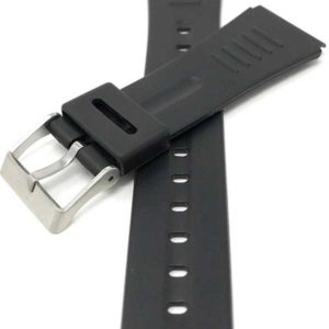 Front view of Black Black Rubber Watch Band Fits Casio Databank and More with Stainless Steel Buckle