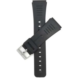 Top view of Black Black Rubber Watch Band Fits Casio Databank and More with Stainless Steel Buckle