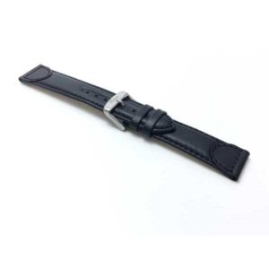Angle view of Black Leather Replacement Watch Band for Swiss Army, Wenger & Victorianox Watches with Silver Tone Buckle