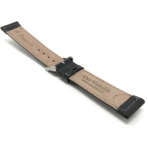 Back view of Black Leather Replacement Watch Band for Swiss Army, Wenger & Victorianox Watches with Silver Tone Buckle