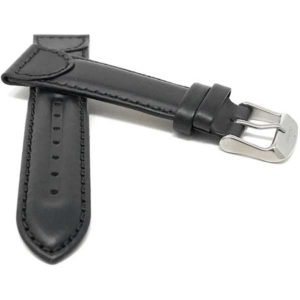 Front view of Black Leather Replacement Watch Band for Swiss Army, Wenger & Victorianox Watches with Silver Tone Buckle