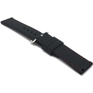 Back view of Black and Red Soft Rubber Silicone Watch Strap, Alligator Pattern with Stitch, Waterproof with Stainless Steel Buckle