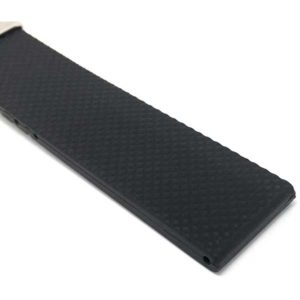 Closeup view of Black Black Silicone Watch Band, Soft Rubber Replacement Deployment Strap, Tread with Stainless Steel Buckle