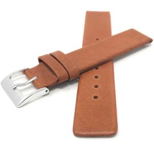 Front view of Dark Tan Leather Quick Release Watch Band for Skagen Watch Straps with Pushpins with Silver Tone Buckle