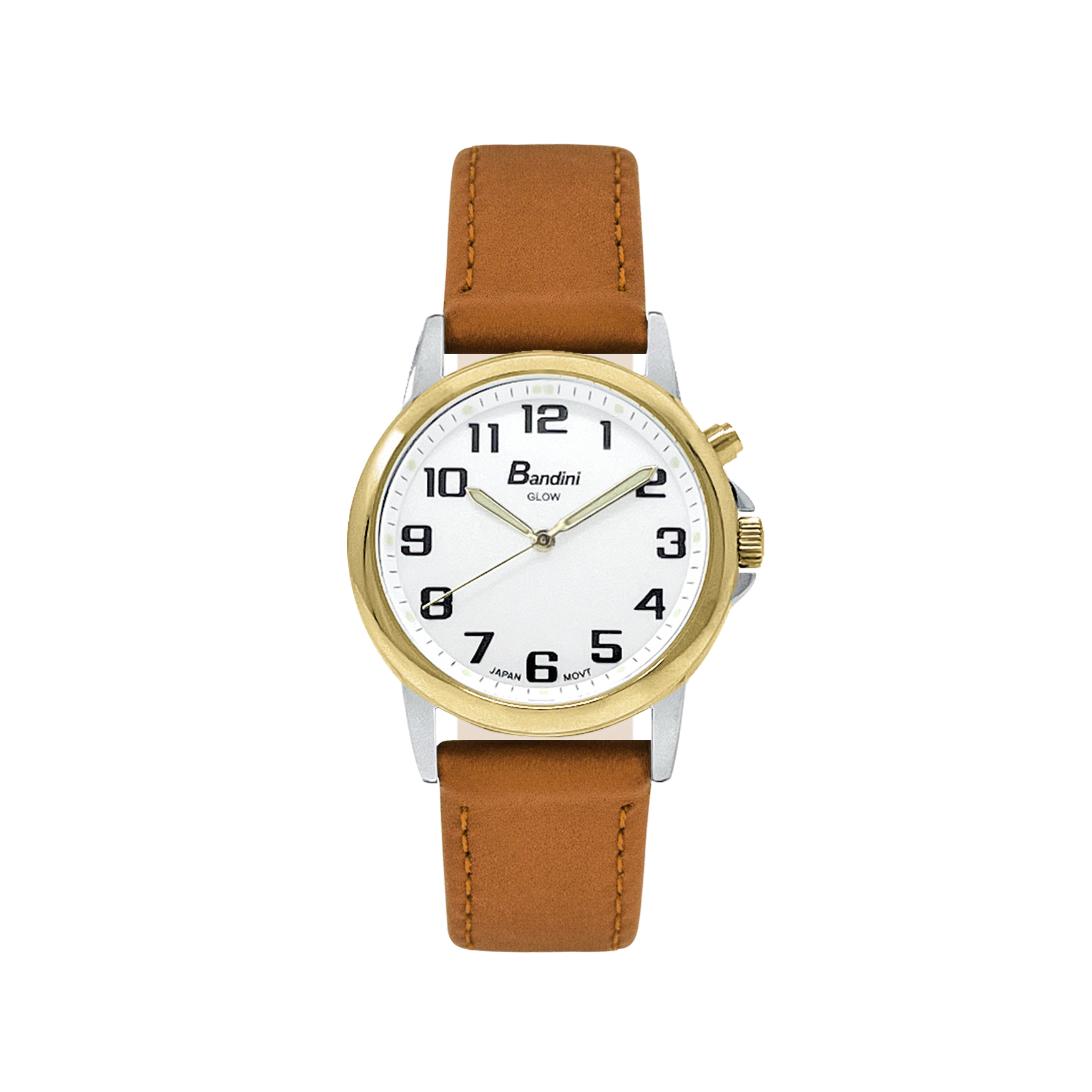 Bandini Womens Glow Watch - Leather Band - 28mm Analog Women's Easy to Read Wrist Watch with Light, Light Up Watches, Quartz, White Dial, Big Numbers, Glow in the Dark Hands - Two-Tone / Tan - Image 2
