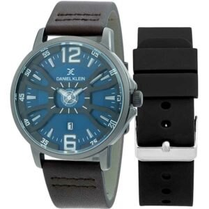 Daniel Klein 45mm Analog Mens Watch Set, Two-Tone Dial, Leather Strap, Date