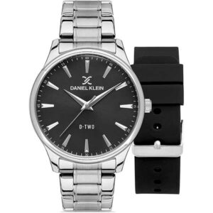 Daniel Klein 41mm Mens Watch Set, Black Dial, Stainless Steel Strap, Extra Silicone Strap