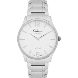 Orlean 41mm Analog Mens Watch, White Dial, Full Titanium, Japanese Quartz Movement, Date - ME3442