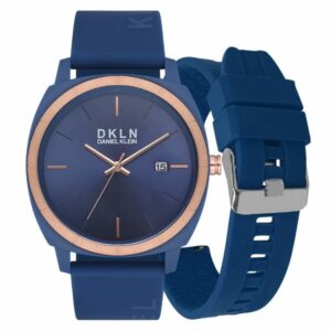 Daniel Klein 43mm Analog Mens Watch Set, Silicone Strap, Date, 3 ATM