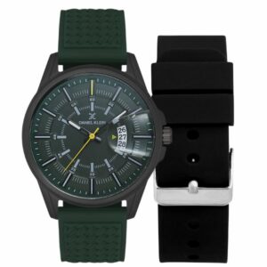 Daniel Klein 46mm Analog Mens Watch Set, Silicone Strap, Date, 3 ATM