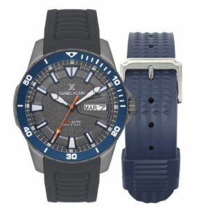 Daniel Klein 45mm Analog Mens Watch Set, Silicone Strap, Day / Date, Billingual, 3 ATM