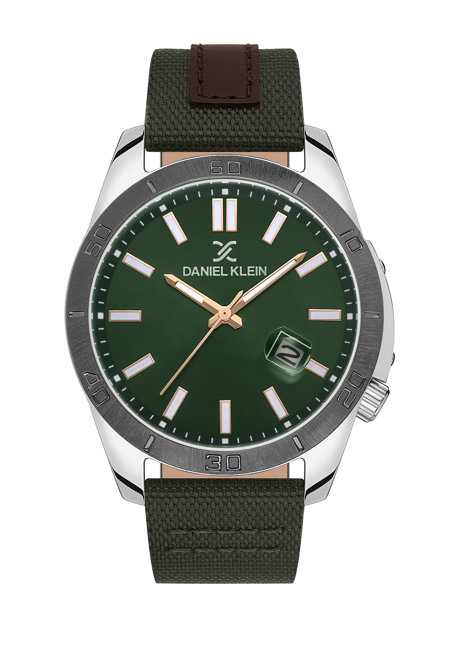 Daniel Klein 44mm Analog Mens Watch, Canvas / Leather Strap, Japanese Quartz Movement, Date - DK.1.13515-3