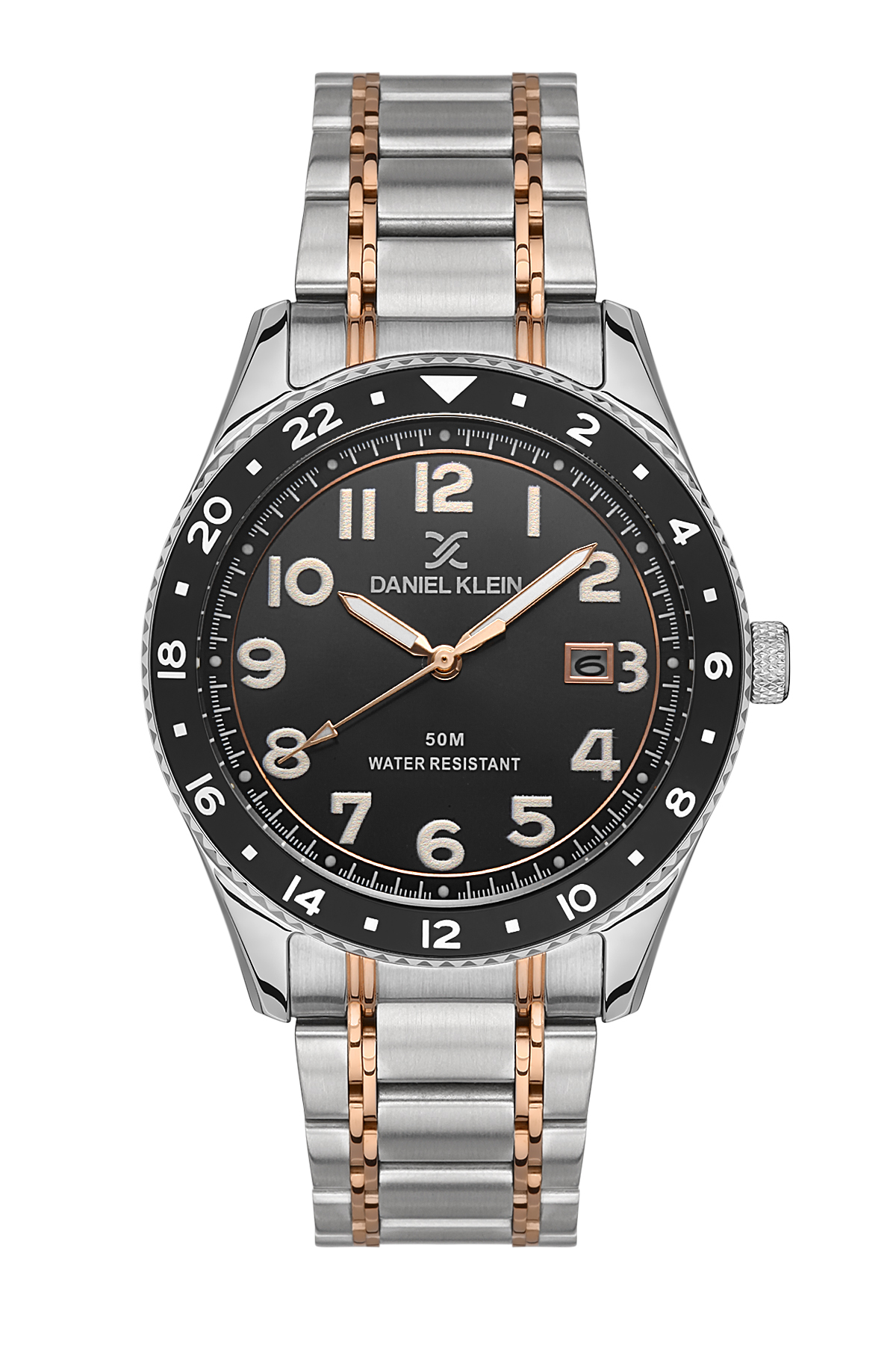 Daniel Klein 43mm Analog Mens Watch, Stainless Steel Strap, Big Easy to Read Number, 24H Bezel, Date - DK.1.13535-4