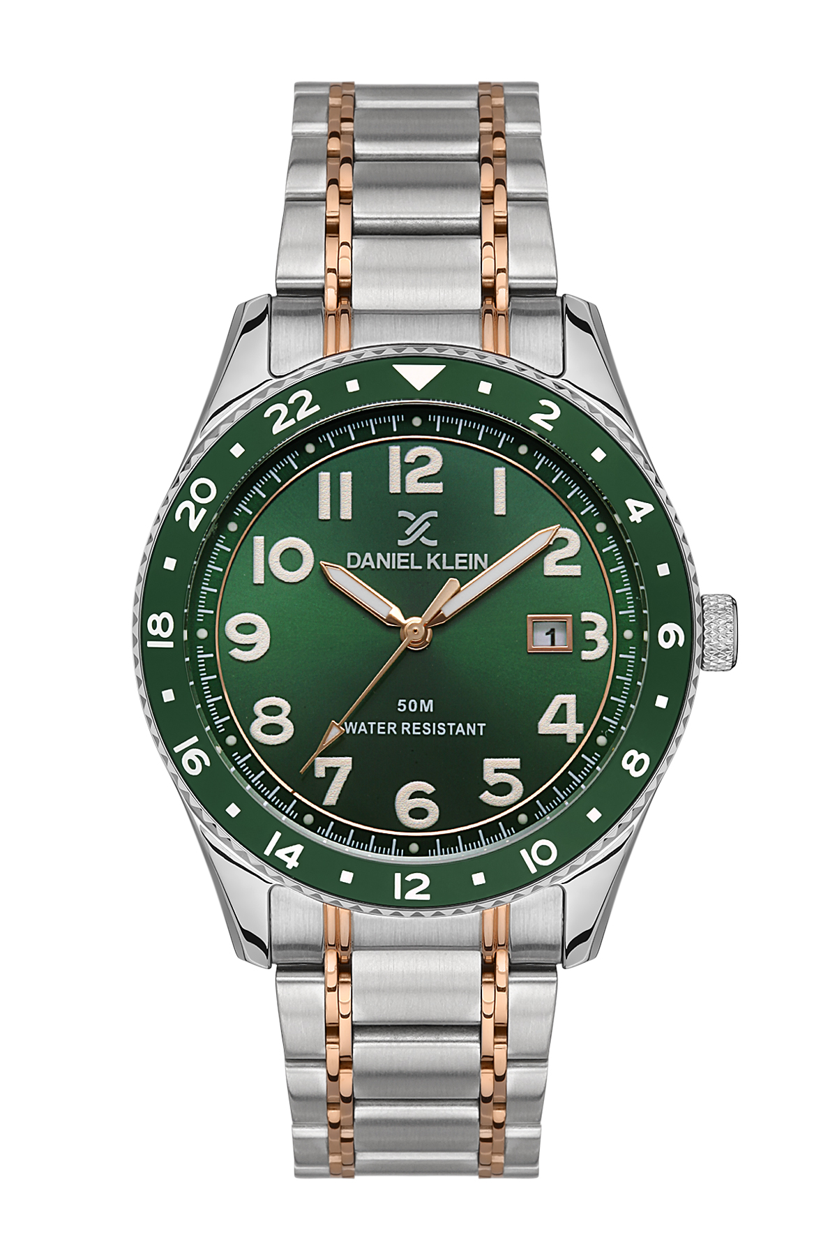 Daniel Klein 43mm Analog Mens Watch, Stainless Steel Strap, Big Easy to Read Number, 24H Bezel, Date - DK.1.13535-5