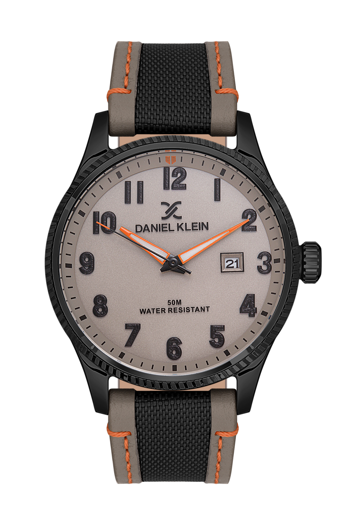 Daniel Klein 44mm Analog Mens Watch, Canvas / Leather Strap, Big Easy Read Numbers, Date - DK.1.13557-1